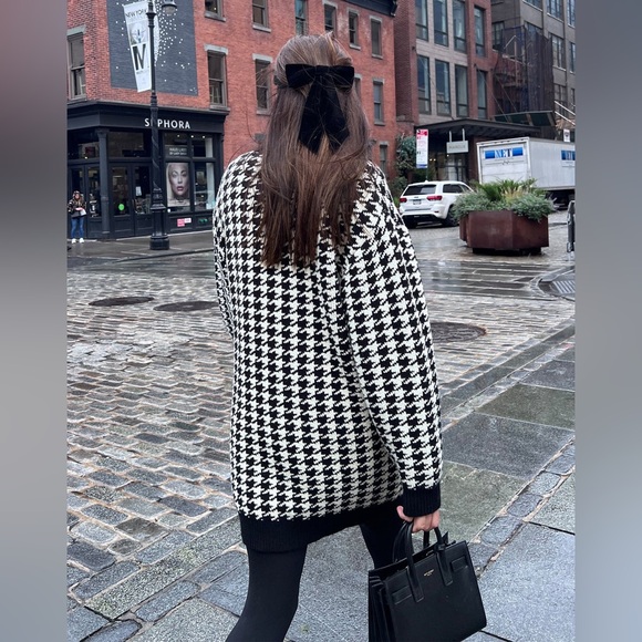 Brunette The Label Black White Houndstooth Knit Cardigan Sweater M/L - Picture 1 of 5